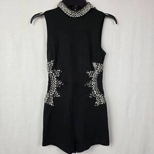 Fashion Nova Star Mentality Romper Black XS Bling